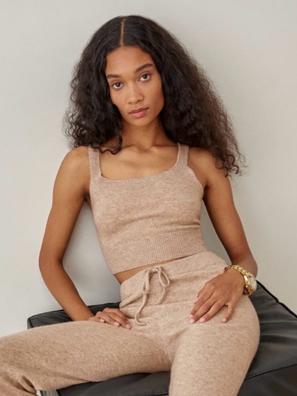 Reformation Caitlin Cropped Cashmere Sweater Tank in Oatmeal
